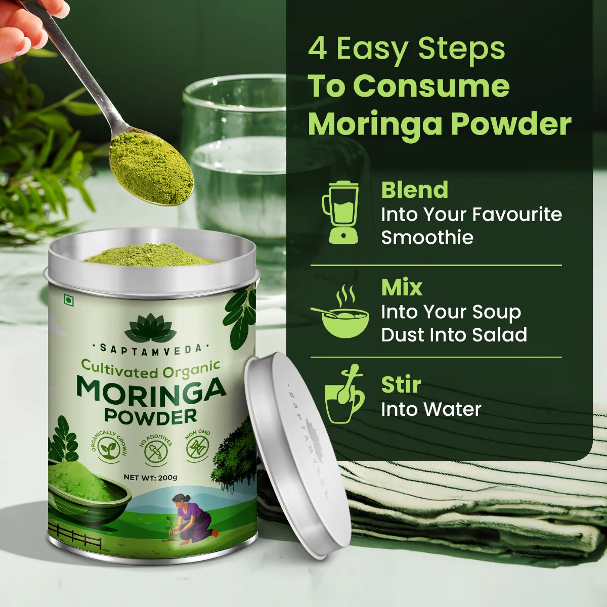 Organic Moringa Leaf Powder - Superfood for Energy & Immunity, 150g (2 Pack) - Image 7